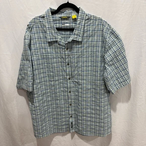 Cabela’s Plaid Short Sleeve Outdoor Shirt 2XL Coolmax UPF30 Textured Button Up - Picture 2 of 16